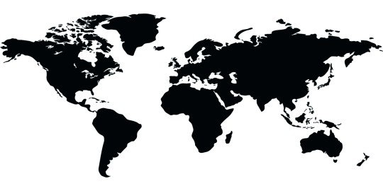 A world map in black and white.
