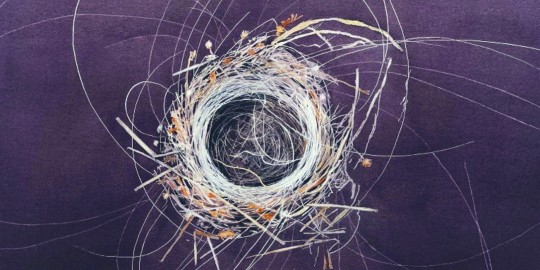 Fibre-optic nest, Ukraine, Watercolour 36 x 41 cm,  by Lillias August RI © www.lilliasaugust.com.